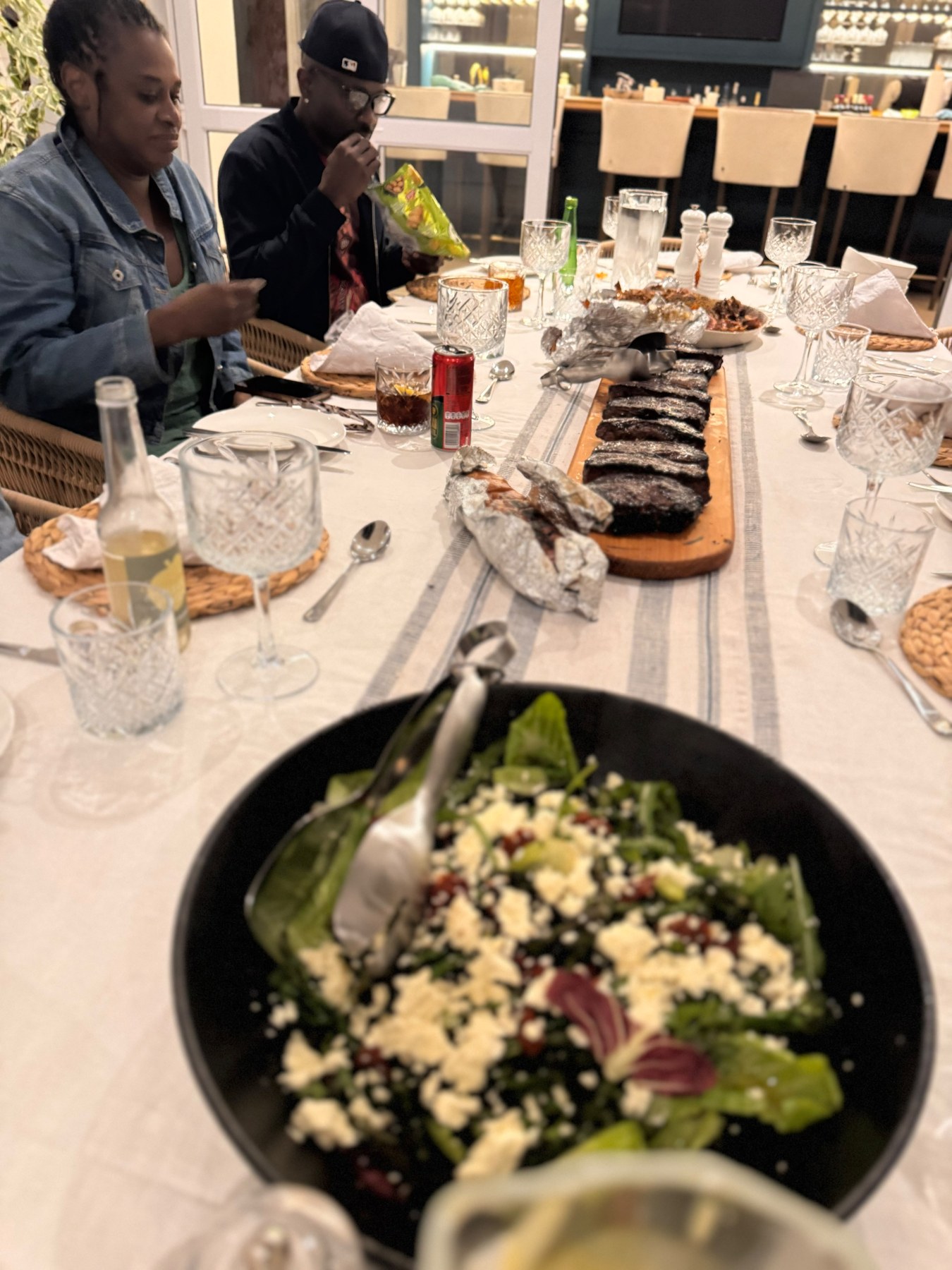 Table with freshly served dishes
